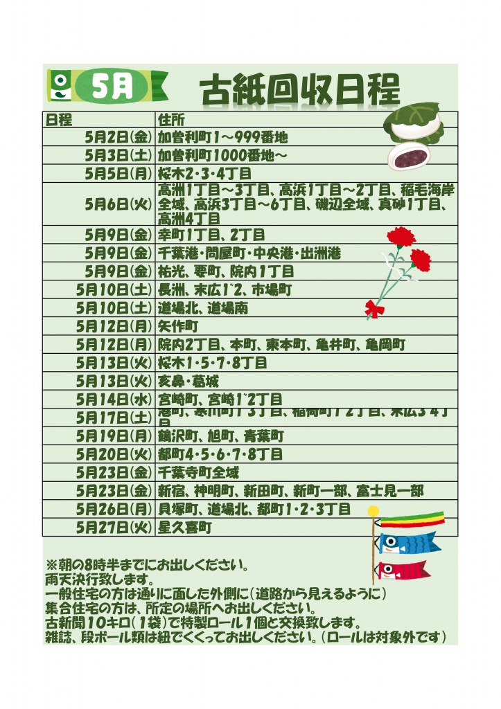 5月度古紙回収日程